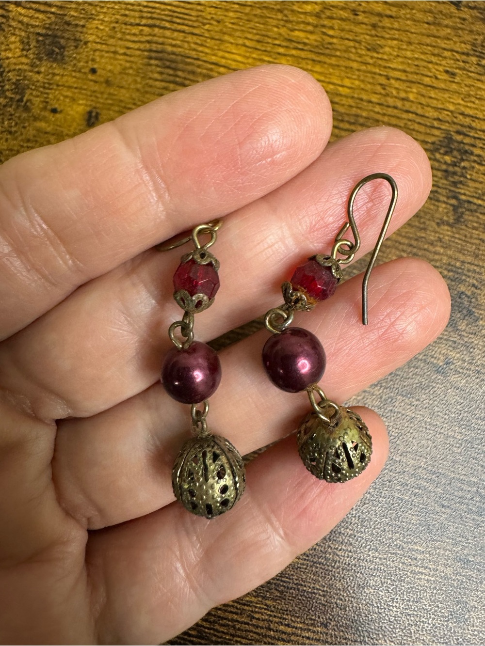4/$20 Antique-Inspired Burgundy Bead Drop Earrings